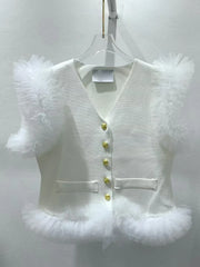 Fluffy-Trim Button-Front Vest