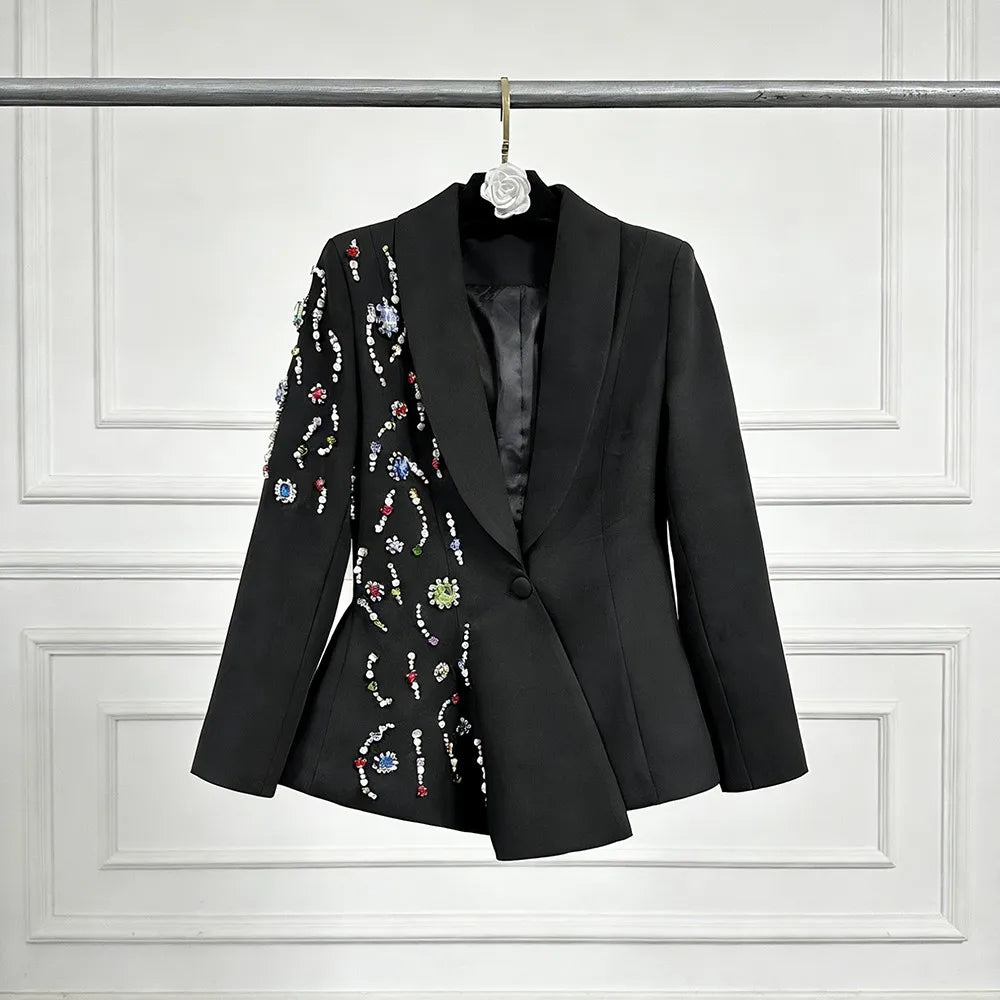 Asymmetric Floral Embellished Blazer