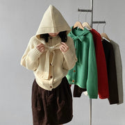 Bow-Neck Hooded Button Cardigan