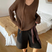 V-Neck Ribbed Relaxed Sweater