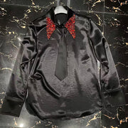 Embellished-Collar Glossy Shirt