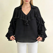 Embellished Ruffle-Trim Blouse