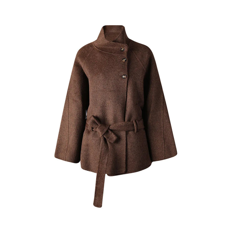 Stand-Collar Tie-Waist Jacket