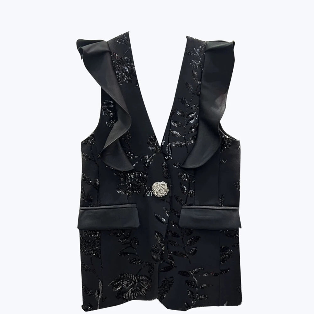 Floral-Embellished Sleeveless Vest