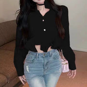 Ruffle-Hem Cropped Button Shirt