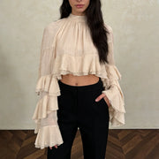 Tiered Ruffle-Sleeve Blouse