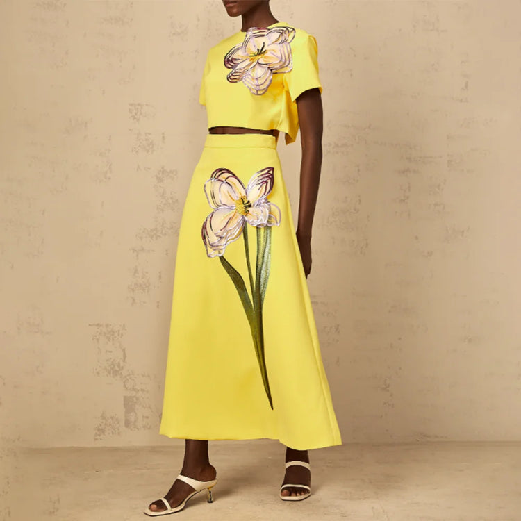 Floral-Print Top and Long Skirt Set