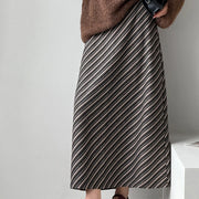 Diagonal-Stripe A-Line Long Skirt