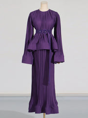 Pleated Peplum Top and Skirt Set