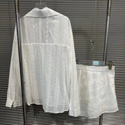 Lace-Panel Shirt and Mini Skirt Set