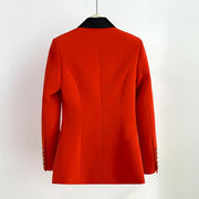 Contrast-Lapel Blazer and Pants Set