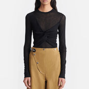 Twist-Front Long-Sleeve Top