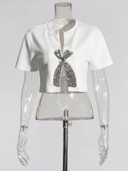 Embellished-Bow Cropped Tee