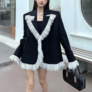 Contrast Fringe-Trim Blazer
