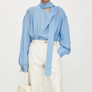 Draped Long-Sleeve Blouse