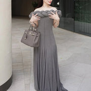 Braided-Neck Off-Shoulder Long Dress