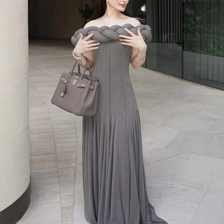 Braided-Neck Off-Shoulder Long Dress