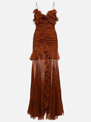 Ruffled Ruched Split-Hem Dress