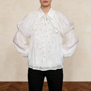 Embellished Tiered-Sleeve Blouse