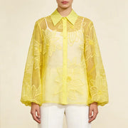 Sheer Floral Lace Collared Shirt