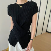Twisted-Hem Short-Sleeve Top