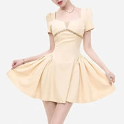 Embellished Square-Neck Mini Dress