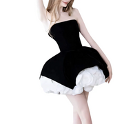 Rosette-Hem Strapless Mini Dress