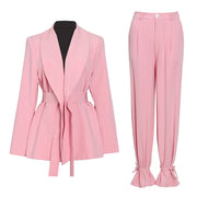 Blazer and Tie-Hem Pants Set
