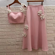 Floral Applique Top and Skirt Set