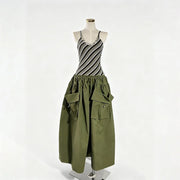 Striped-Bodice Pocket Dress