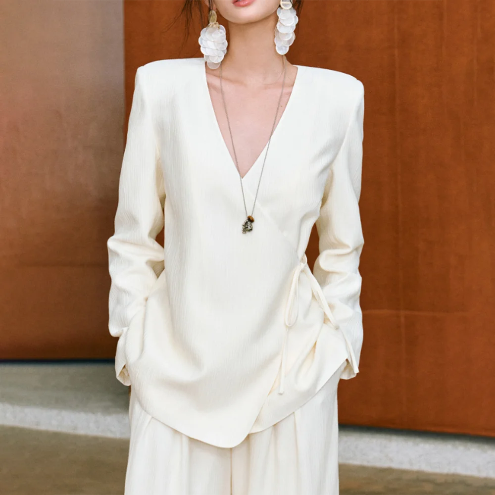 V-Neck Side-Tie Blouse