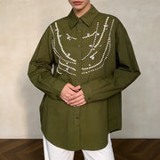 Beaded Drape-Detail Button Shirt