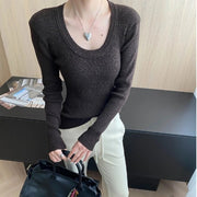 Scoop-Neck Ribbed Long-Sleeve Top