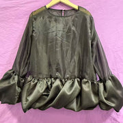 Sheer-Panel Balloon-Hem Blouse