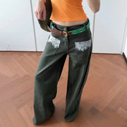 Lace-Trim Wide-Leg Pants