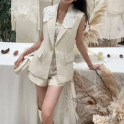 Lace-Collar Vest and Shorts Set