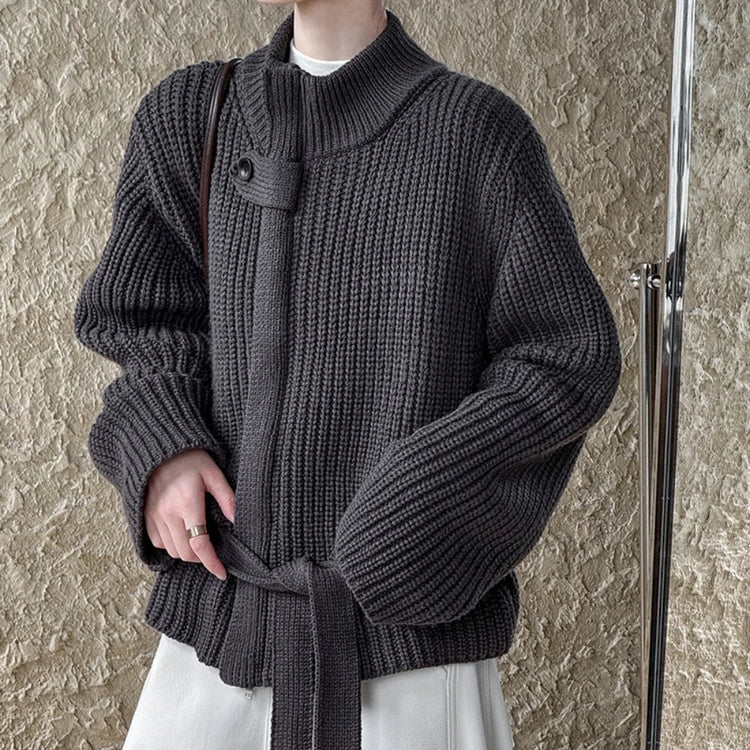 Chunky-Knit High-Neck Cardigan