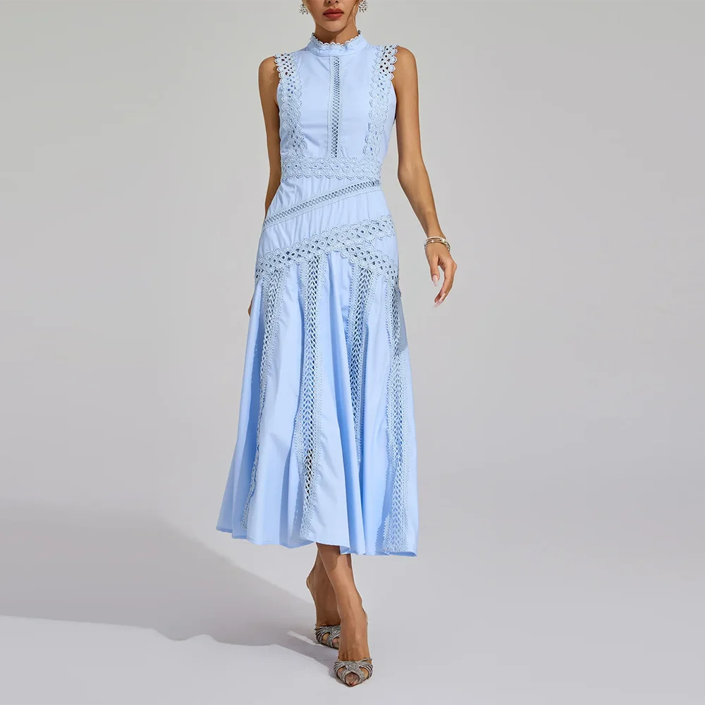 Eyelet-Panel Sleeveless Dress