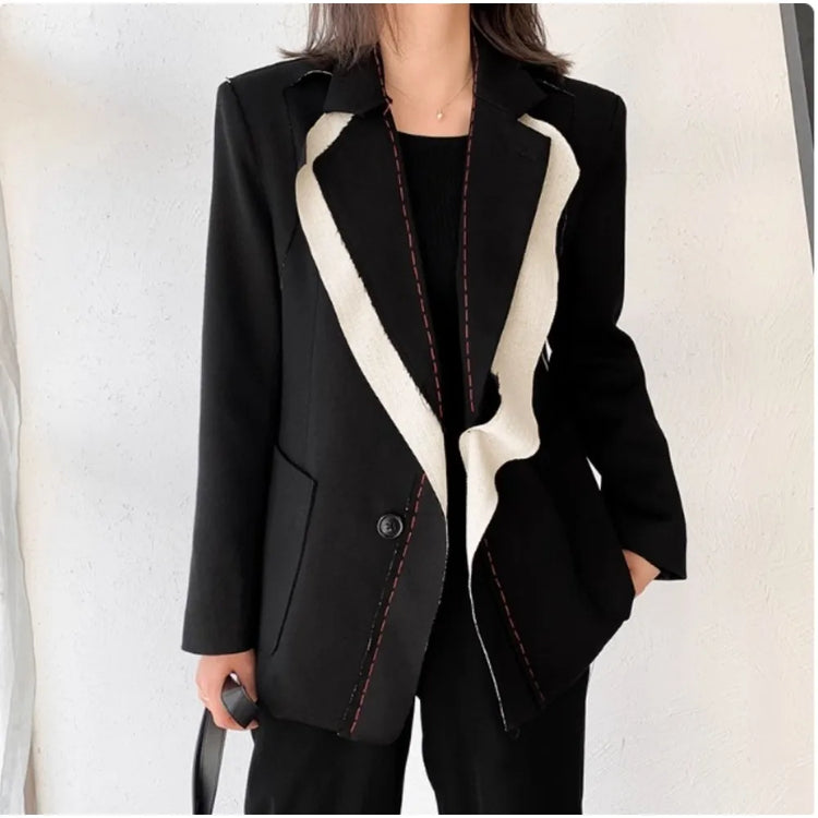 Contrast-Lapel Tailored Blazer