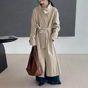 Button-Front Long Trench Coat