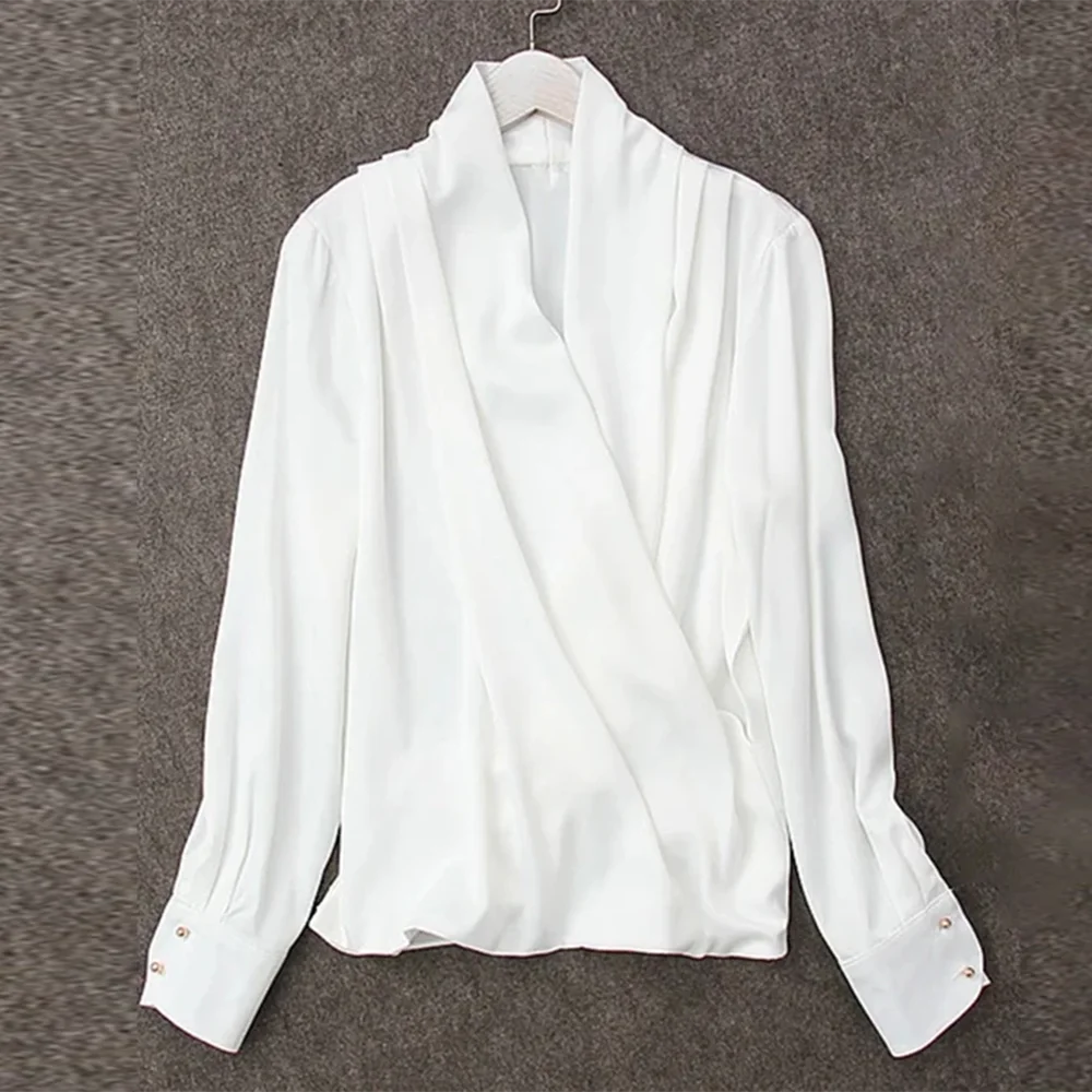Draped V-Neck Long-Sleeve Blouse