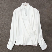 Draped V-Neck Long-Sleeve Blouse