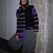 Patterned-Sleeve Turtleneck Sweater