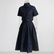 Cropped Shirt and Pleated Skirt Set
