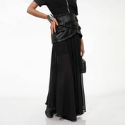 Pleated Sheer-Panel Maxi Skirt