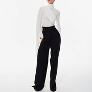 Draped High-Neck Long-Sleeve Top