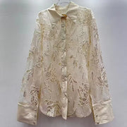 Sheer Floral Lace Button Shirt