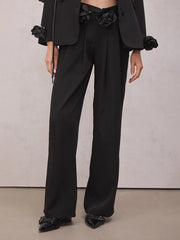 Floral Applique Wide-Leg Pants