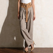 Contrast-Waist Wide-Leg Pants