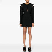 Cutout-Shoulder Long-Sleeve Mini Dress